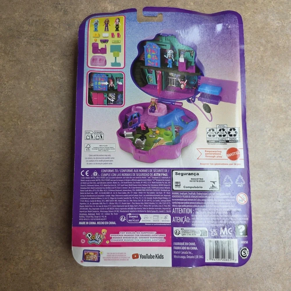 Mattel Polly Pocket Monster High Skull Compact 1in Doll Playset New In Box Toy